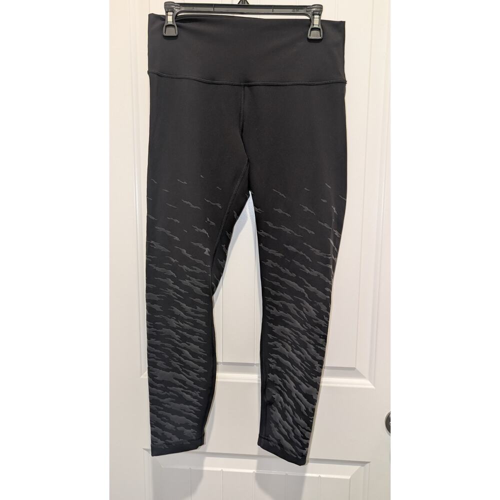 Lululemon Abstract Ankle Leggings Black Nylon Lycra Women's Regular Size 10